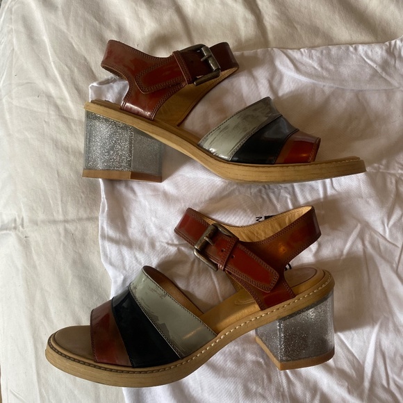 MM6 Maison Martin Margiela glitter lucite block heel black brown sandals 8.5 - Picture 3 of 11